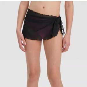 3/$15  Art Class - Girls' Black Sheer Wrap Swim Cover-up Bottom Medium (8)